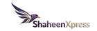 ShaheenXpress logo featuring a stylized purple eagle head with a wing on the left and the brand name 'ShaheenXpress' in purple and gold text on a white background.