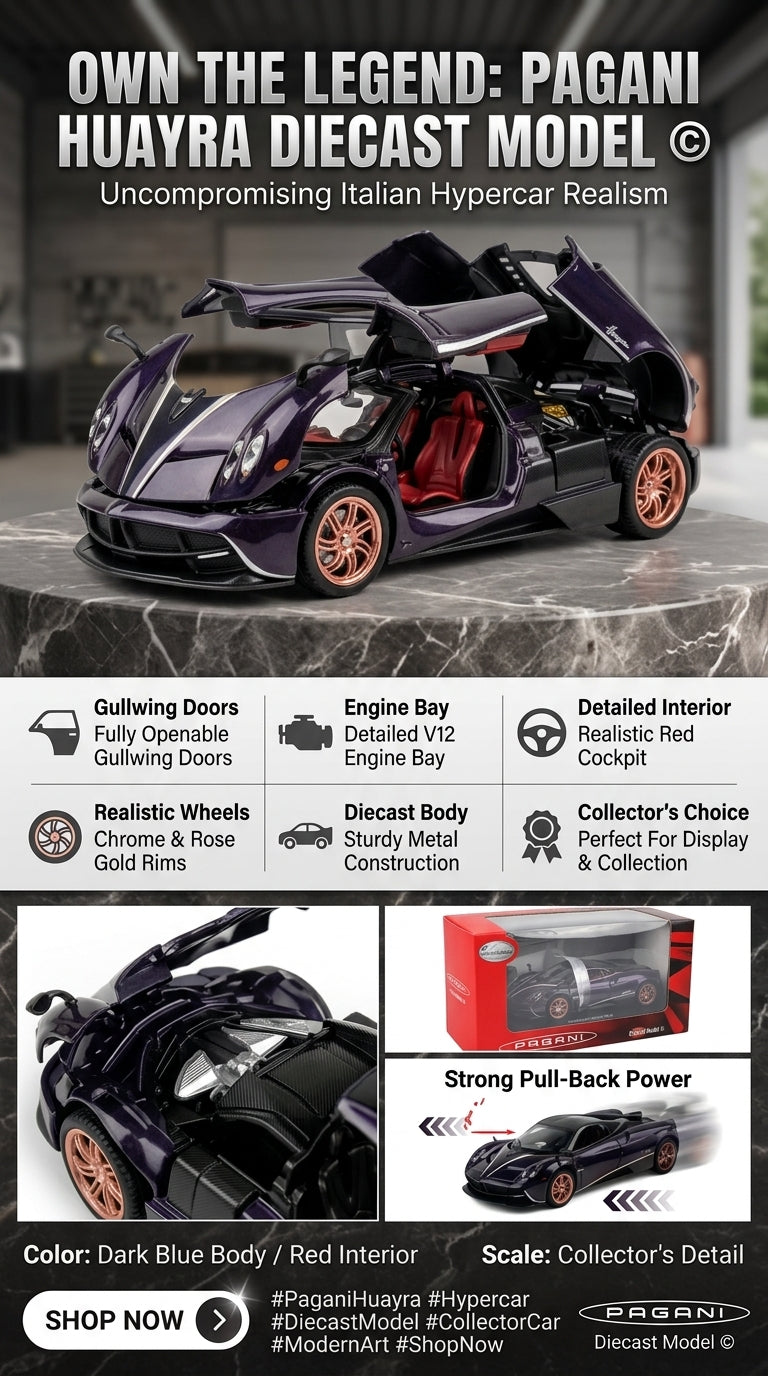 Pagani Huayra Diecast Model Car © | Italian Hypercar Replica with Gullwing Doors